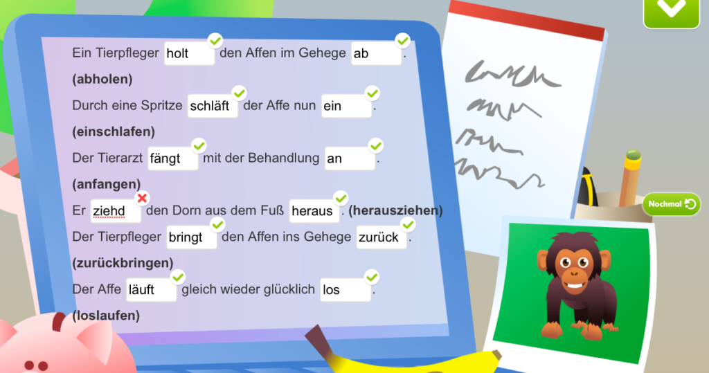 Das Bild zeigt ein Lernbeispiel im Fach Deutsch